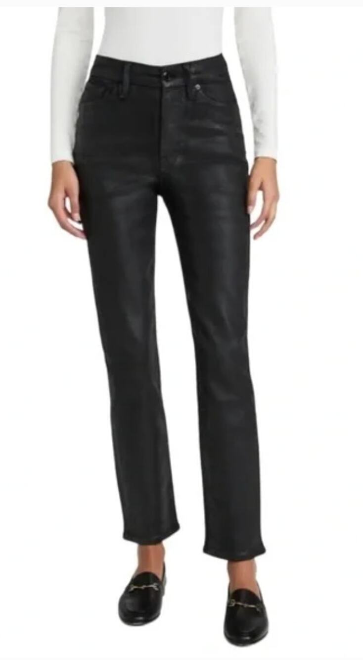 Good American Good Straight Classic Coated Jeans Black SZ 0 Fall Winter Jeans